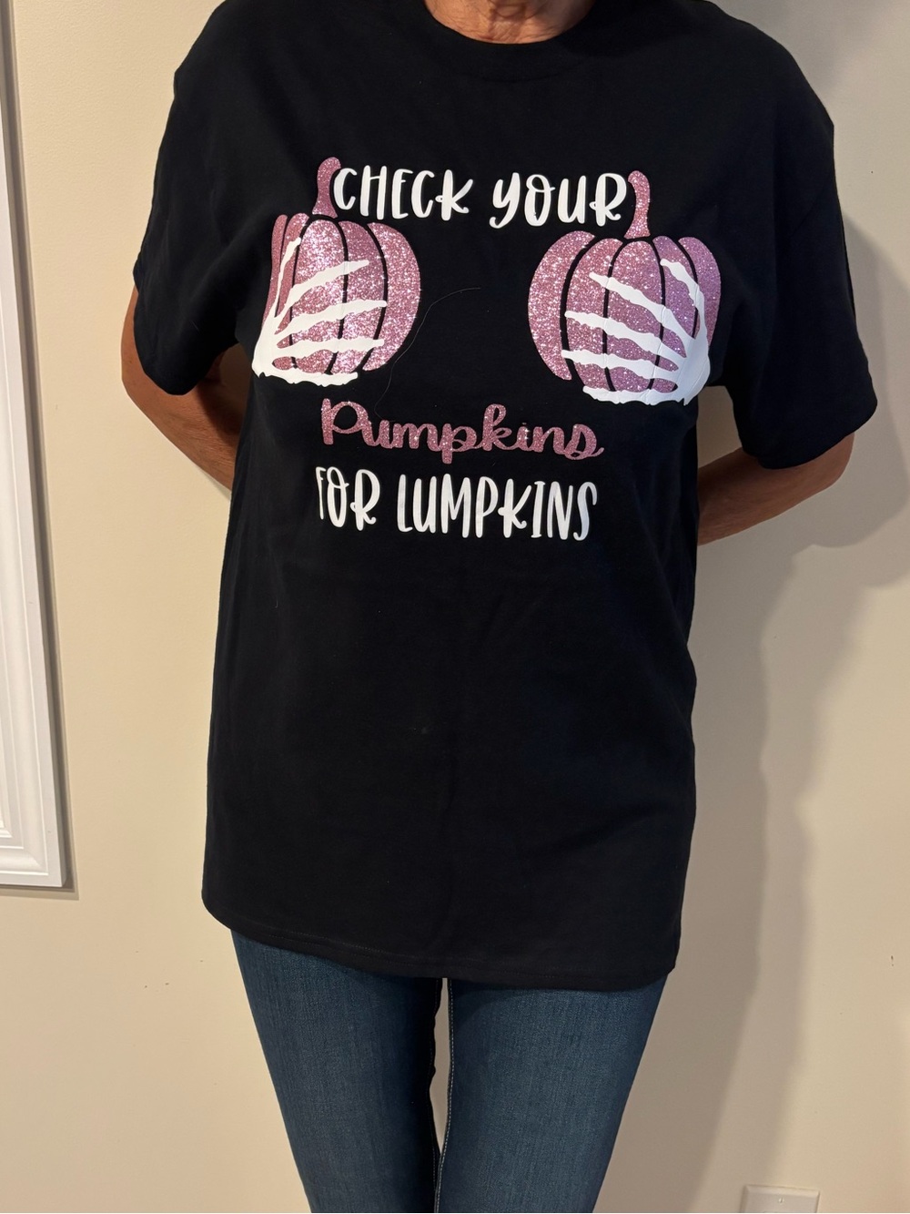Women’s Black Graphic Tee - Check Your Pumpkins